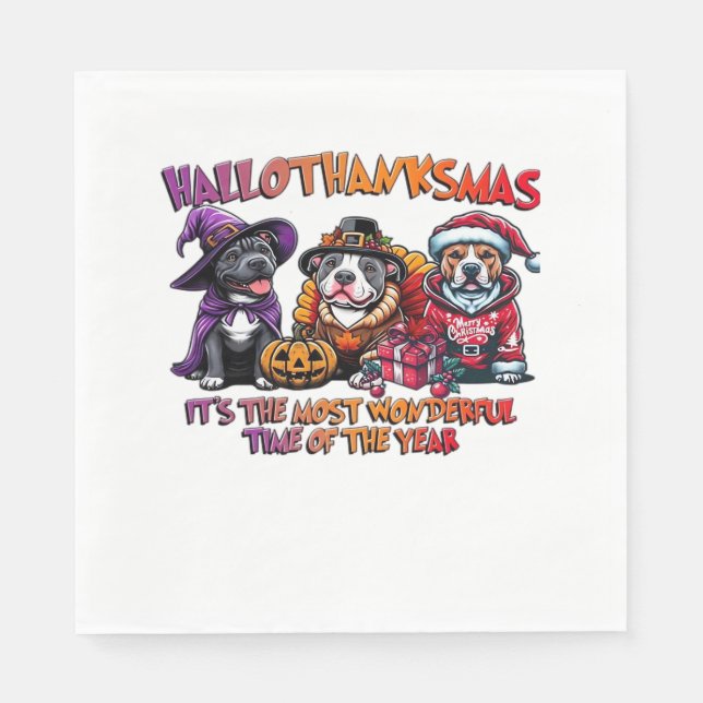 Serviette En Papier Pit Bull Halloween Thanksgiving Noël Classique (Devant)