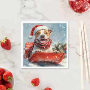 Serviette En Papier Pitbull Chien en Luge Laissez Tomber la Neige Noël