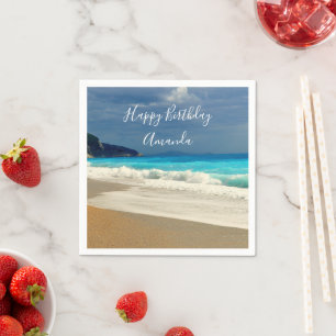Serviette En Papier Pittoresque Turquoise Blue Sea Beach Photo Anniver