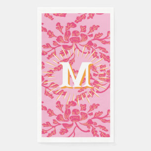 Serviette En Papier Pivoine sinueuse Gravure sur bois Rose + Orange Pe