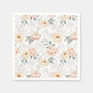 Serviette En Papier Pivoines à motif floral aquarelle rose