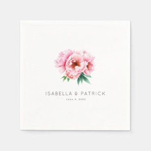 Serviette En Papier Pivoines aquarelles roses romantiques
