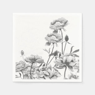 Serviette En Papier pivoines noir et blanc