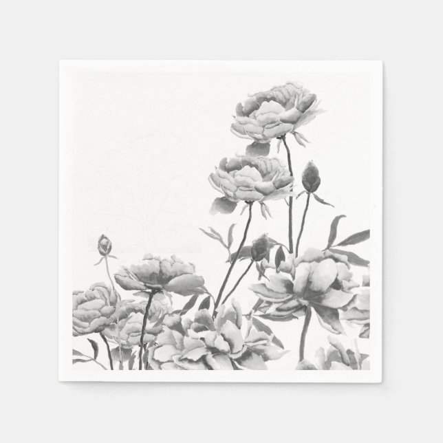 Serviette En Papier pivoines noir et blanc (Devant)