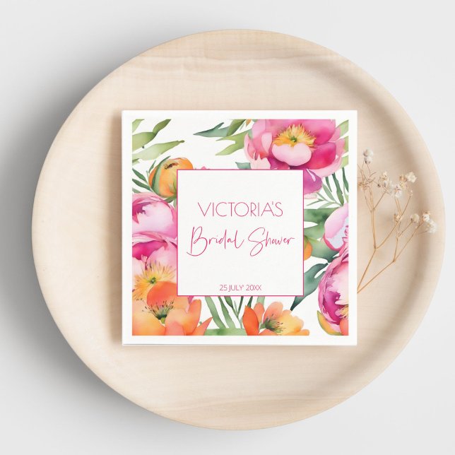 Serviette En Papier Pivoines orange pêche rose élégantes pour une baby (Pink peach orange peonies elegant summer bridal shower template napkins personalized tableware decor)