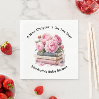 Serviette En Papier Pivoines roses et livres Nouveau chapitre Fille Ba