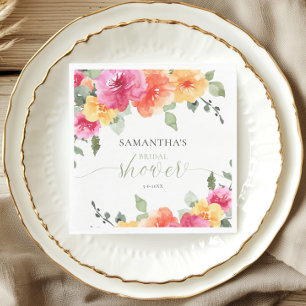 Serviette En Papier Pivoines roses oranges colorées pour une baby show