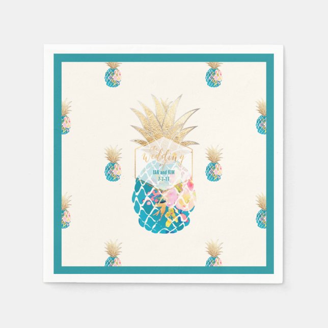 Serviette En Papier PixDezines Aloha Ananas/arrière - plan Turquoise/d (Devant)