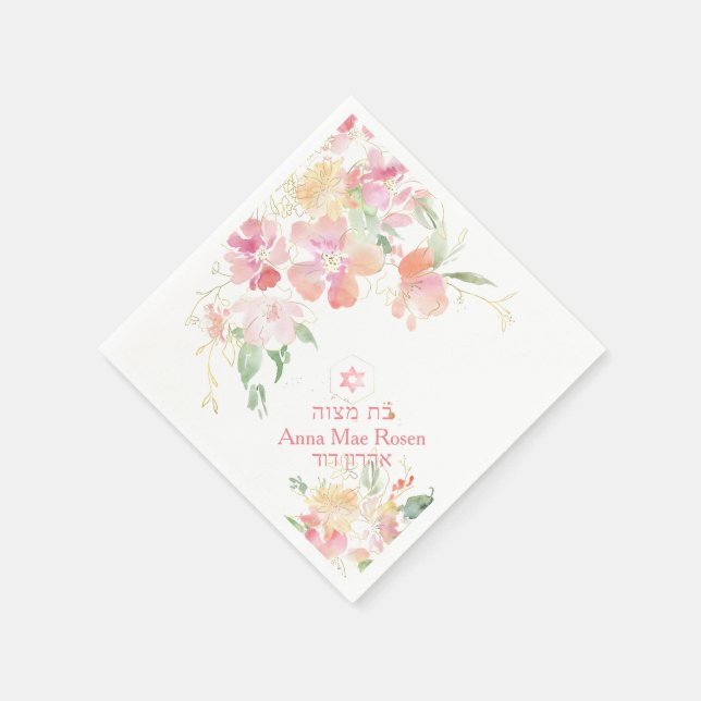 Serviette En Papier PixDezines Aquarelle Blushing Sweetpea Mitzvah (Coin)