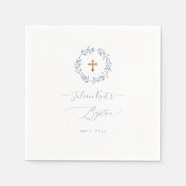 Serviette En Papier PixDezines Aquarelle Dusty Blue Wreath (Devant)