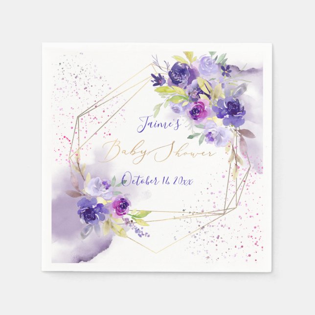 Serviette En Papier PixDezines Aquarelle Fleurs violet violet violet (Devant)