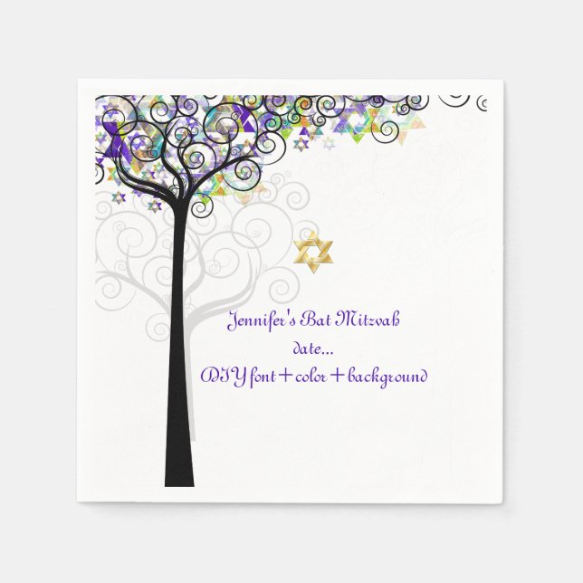 Serviette En Papier PixDezines ARBRE DE VIE/BAT MITZVAH/PURPLE (Devant)