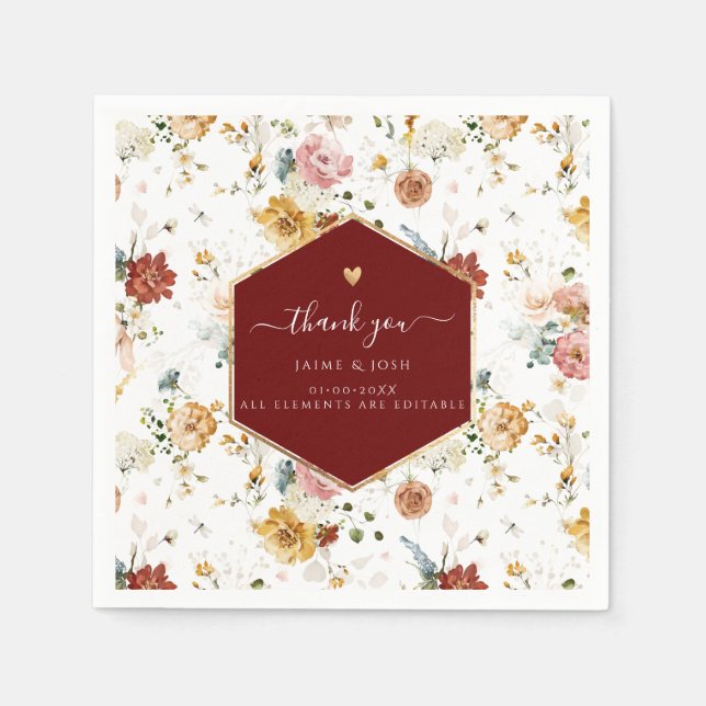 Serviette En Papier PixDezines Boho H2 Fall Garden Fleurs Napkins (Devant)