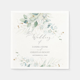 Serviette En Papier PixDezines Faux Gold Aquarelle Mariage Eucalyptus