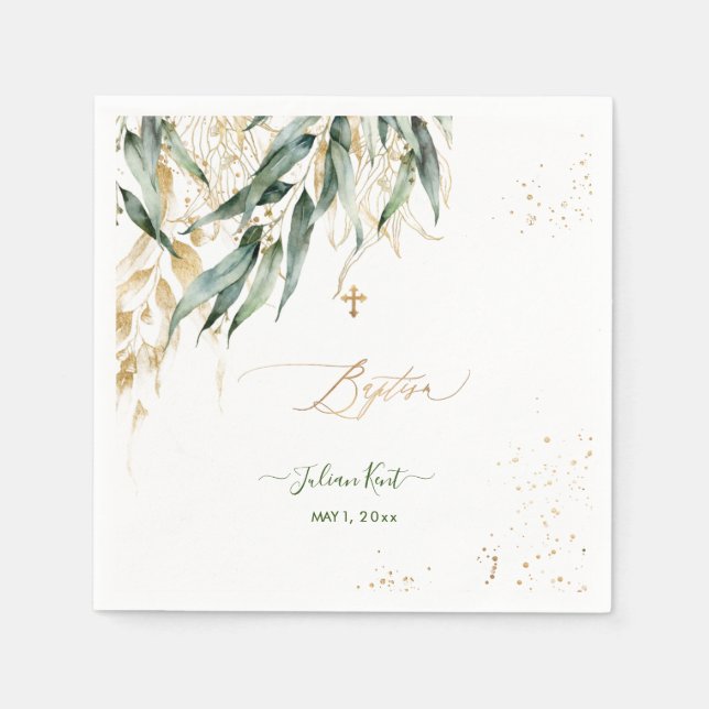 Serviette En Papier PixDezines H2 Lush Green Willow Eucalyptus Baptême (Devant)