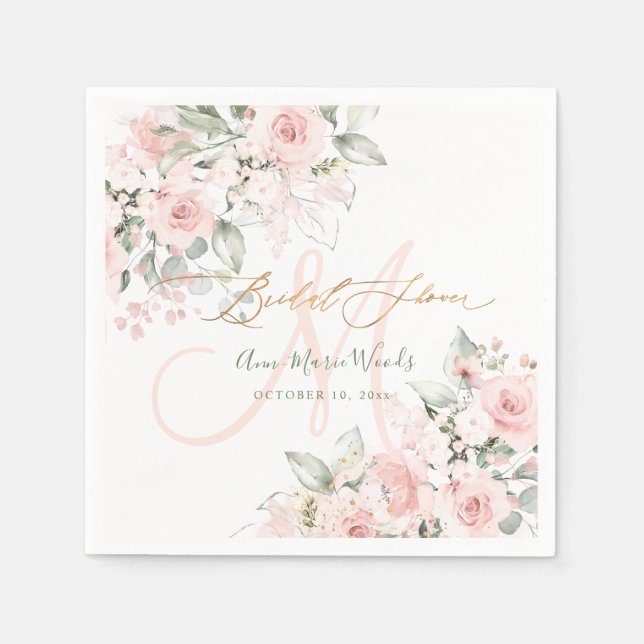 Serviette En Papier PixDezines H2 Roses Blush Monogramme Baby Shower (Devant)