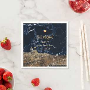 Serviette En Papier PixDezines Jérusalem Marbre bleu Mitzvah Napkins
