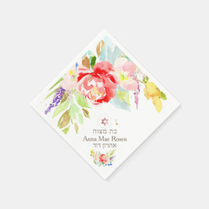 Serviette En Papier PixDezines Peonies de Corail, Faux Rose Gold Mitzv