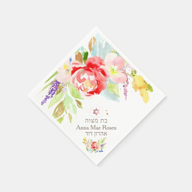 Serviette En Papier PixDezines Peonies de Corail, Faux Rose Gold Mitzv (Coin)