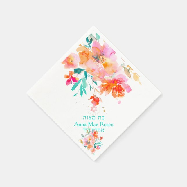Serviette En Papier PixDezines Roses de jardin, Tangerine Orange Mitzv (Coin)