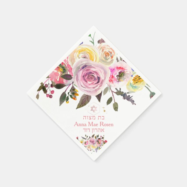 Serviette En Papier PixDezines Roses Pastel, Blush Pink Mitzvah (Coin)