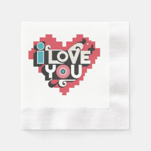 Serviette En Papier Pixel Heart Je t'aime Rétro Typographie