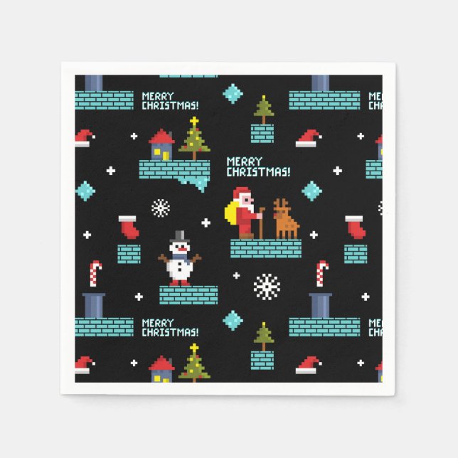 Serviette En Papier Pixellit Joyeux Motif de Noël - Design rétro (Devant)