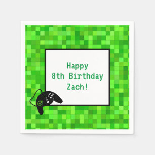 Serviette En Papier Pixels de jeu vert   Fête d'anniversaire personnal