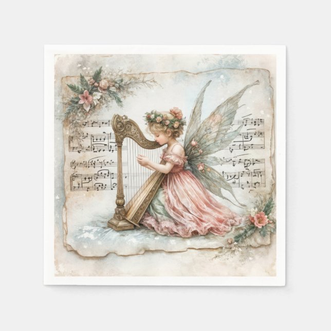 Serviette En Papier Pixie Fairy Jouer une harpe (Devant)