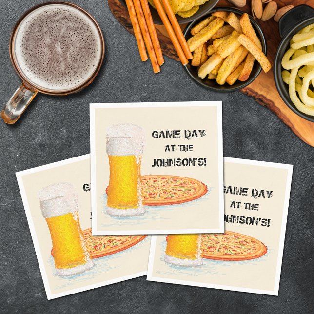 Serviette En Papier Pizza & Beer Football Jour de fête Napkins (Pizza and Beer Football Game Day Party Napkins)