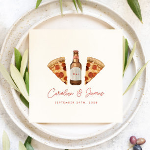 Serviette En Papier Pizza & Bière Couples Décontractés Fête des mariée