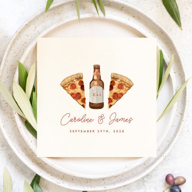 Serviette En Papier Pizza & Bière Couples Décontractés Fête des mariée (Créateur téléchargé)
