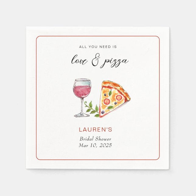 Serviette En Papier Pizza et amour Douche nuptiale (Devant)
