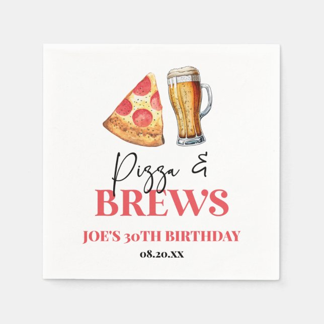 Serviette En Papier Pizza et brasse Bière Verre fête d'anniversaire (Devant)