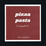 Serviette En Papier Pizza Pasta Funny Amore Rouge Cuisine italienne<br><div class="desc">Pizza Pasta Amore Red Italian Kitchen Napkins pour une soirée de pâtes,  une soirée de dîners ou une soirée italienne. Customisez-le avec votre texte de choix ou supprimez pour laisser de l'espace vide. Toutes les couleurs peuvent être changées !</div>