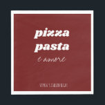 Serviette En Papier Pizza Pasta Funny Amore Rouge Cuisine italienne<br><div class="desc">Pizza Pasta Amore Red Italian Kitchen Napkins pour une soirée de pâtes,  une soirée de dîners ou une soirée italienne. Customisez-le avec votre texte de choix ou supprimez pour laisser de l'espace vide. Toutes les couleurs peuvent être changées !</div>