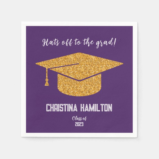 Serviette En Papier Plafond de graduation violet et or (Devant)