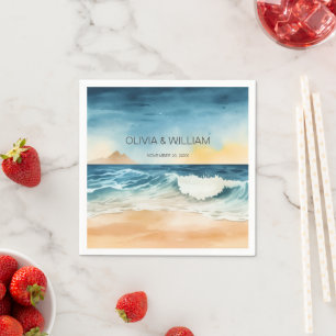 Serviette En Papier Plage à l'aquarelle minimaliste