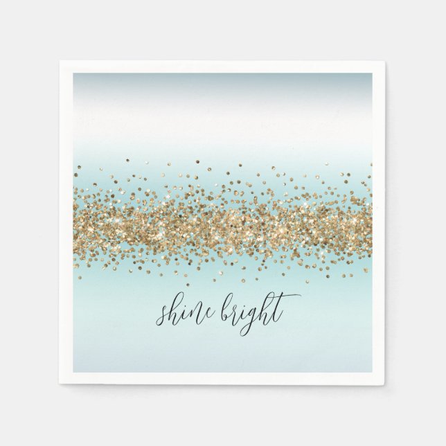 Serviette En Papier Plage Aqua Blue Ombre Gold Sparky (Devant)