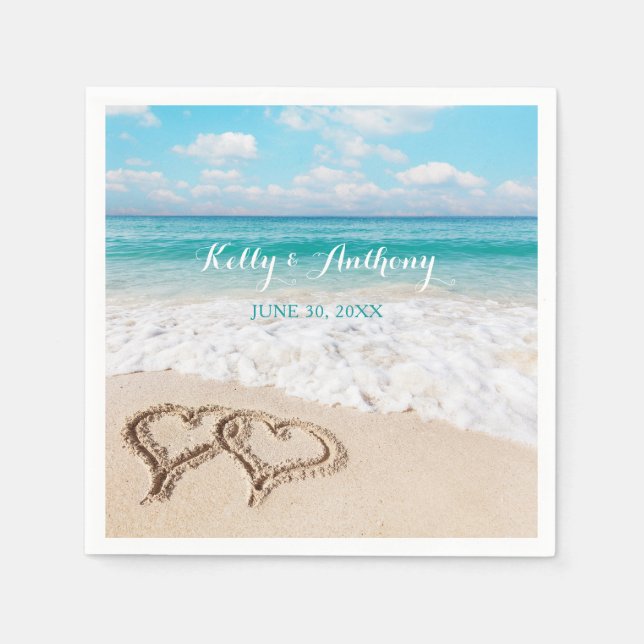 Serviette En Papier Plage avec Coeurs sur le sable (Devant)