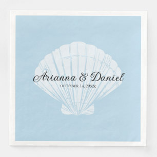 Serviette En Papier Plage Blue Seashell Mariage Napkins