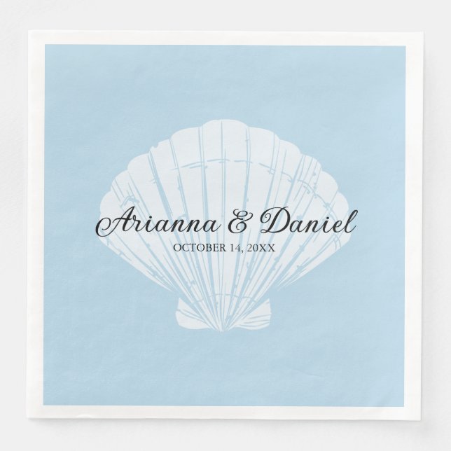 Serviette En Papier Plage Blue Seashell Mariage Napkins (Devant)