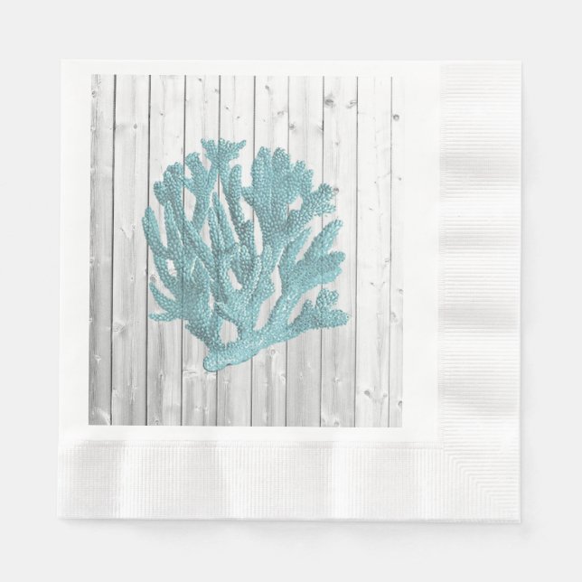 Serviette En Papier Plage Bois Turquoise Coral Papier (Devant)