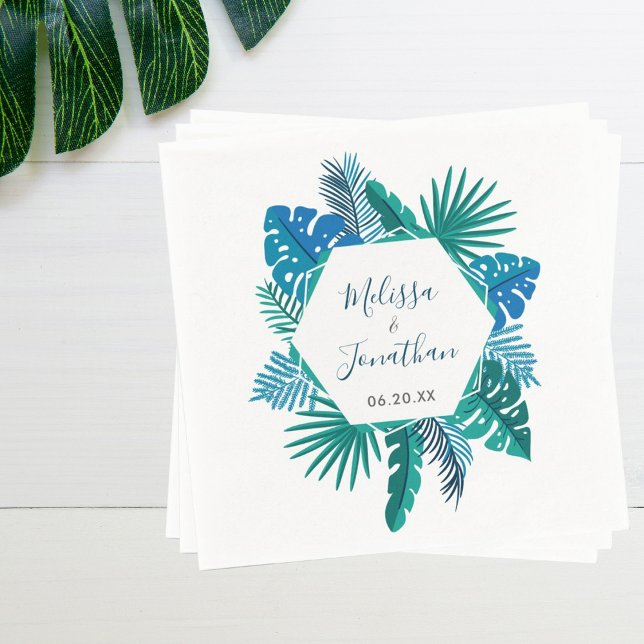 Serviette En Papier Plage Botanique Bleu Vert Moderne Mariage Tropical (Créateur téléchargé)
