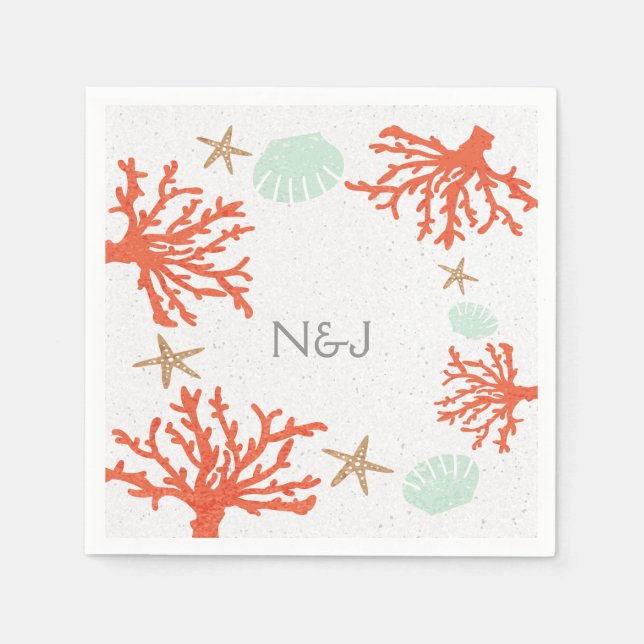 Serviette En Papier Plage Coral Reef Sea Shell & Starfish Napkins (Devant)