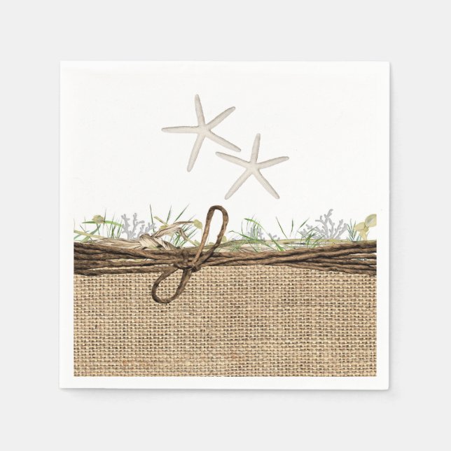 Serviette En Papier Plage Côtière Rustique Étoile de Mer Toile de Jute (Devant)