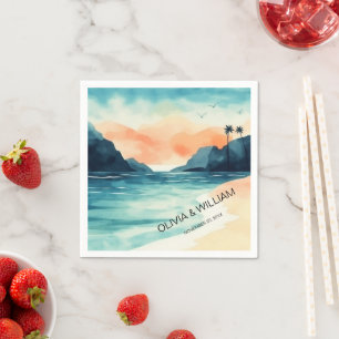 Serviette En Papier Plage d'aquarelle minimale
