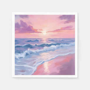 Serviette En Papier Plage de barbe à papa   Peinture de vagues océaniq