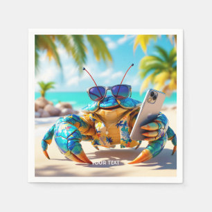 Serviette En Papier Plage de crabe de coquille mignonne Imaginaire