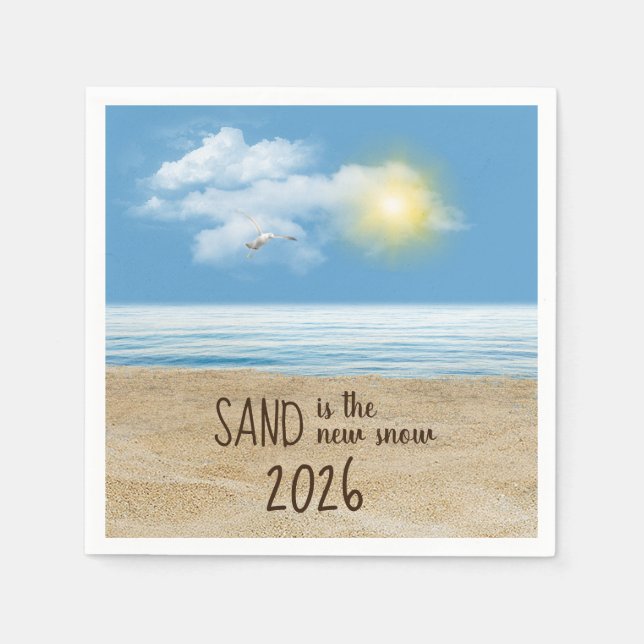 Serviette En Papier Plage de l'océan 2026 avec mouette  (Devant)